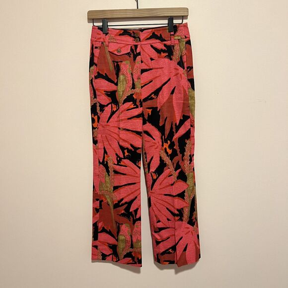 J. Crew High-Waisted Kickout Crop Pant Trousers in Palm-Print Grasscloth 00 - Picture 2 of 10